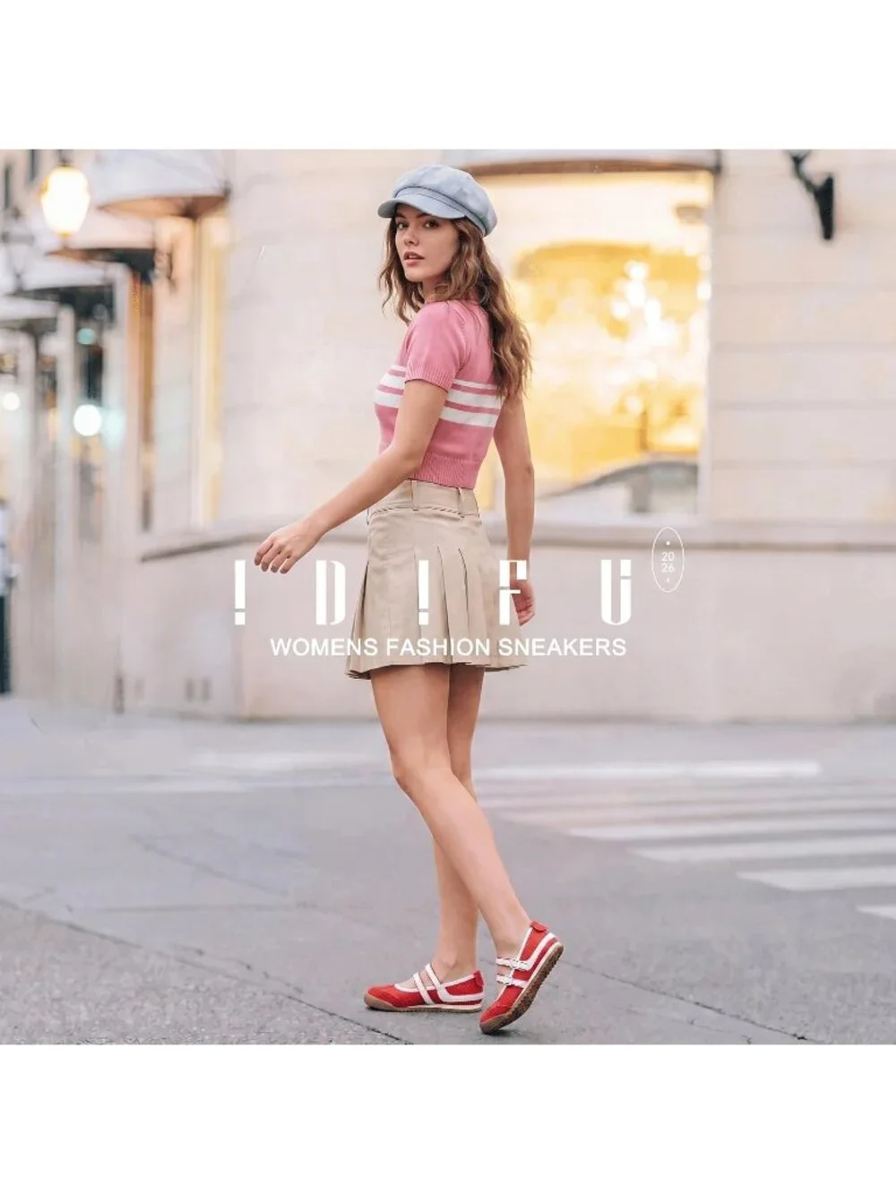 Women's Red Comfortable Ballet Trendy with Elastic Straps Casual Fashion Sneaker